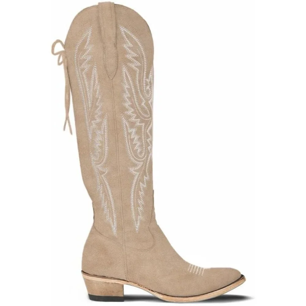 Women Tan Polyurethane Over the Knee Adjustable Thigh High Cowgirl Western Boot